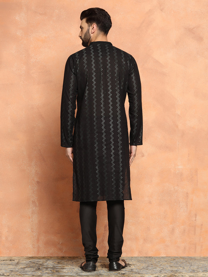Black Jacquard Woven Silk Blend Kurta