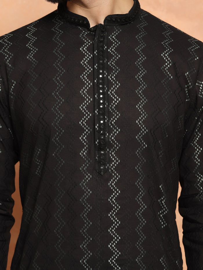 Black Jacquard Woven Silk Blend Kurta