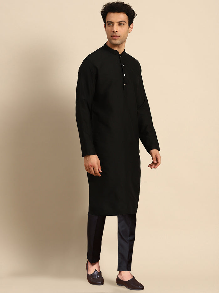 Black Multicolour Motif Jacket Kurta Trouser Set