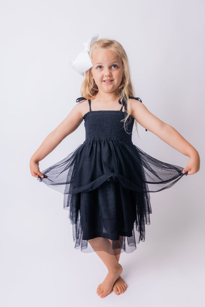 Black Tulle Solid Color Ruffle Dress Dress Yo Baby India