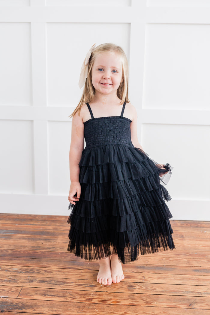Black Tulle Solid Color Tiered Ruffle Dress Dress Yo Baby India
