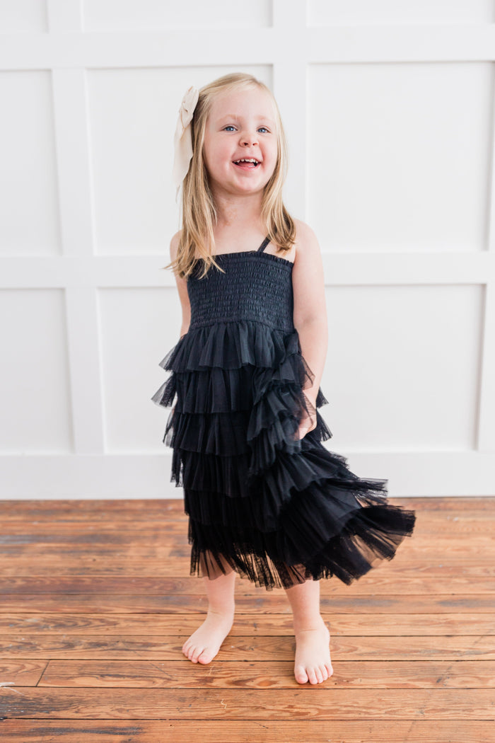Black Tulle Solid Color Tiered Ruffle Dress Dress Yo Baby India