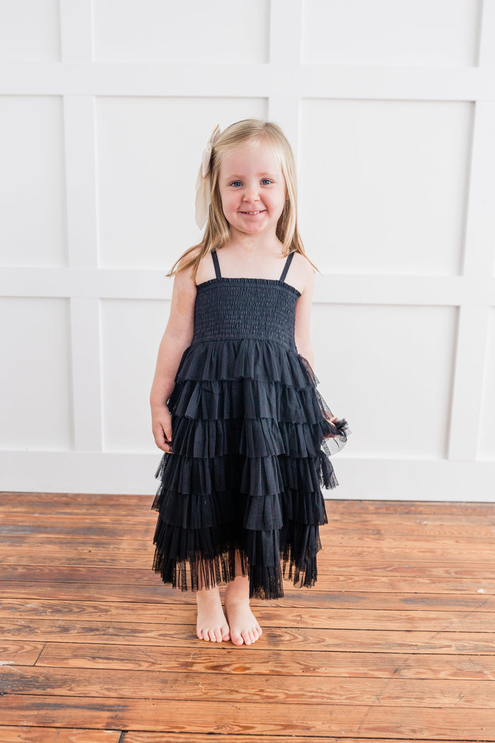 Black Tulle Solid Color Tiered Ruffle Dress Dress Yo Baby India