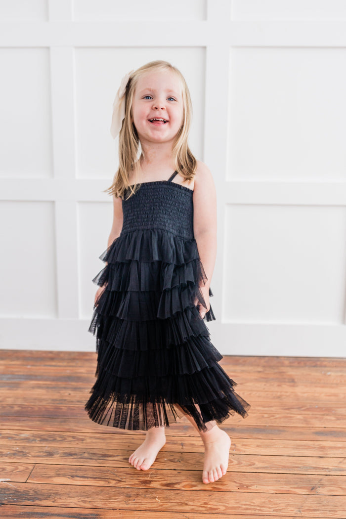 Black Tulle Solid Color Tiered Ruffle Dress Dress Yo Baby India