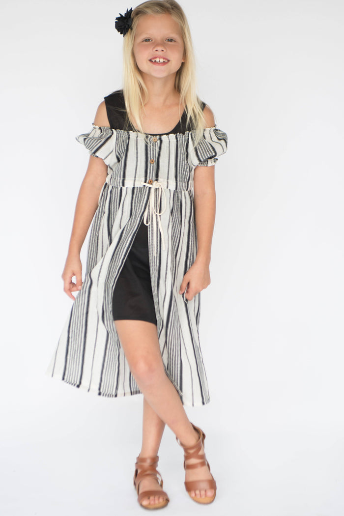 Black & White Off-shoulder Dress & Slip Set Shirt-Dress Yo Baby Wholesale