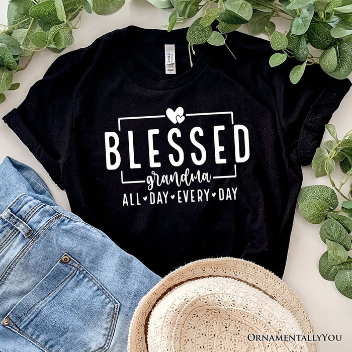 Blessed Grandma T-Shirt, All Day Every Day White and Black Tee for Faithful Grandmothers T-Shirts OrnamentallyYou Black XS