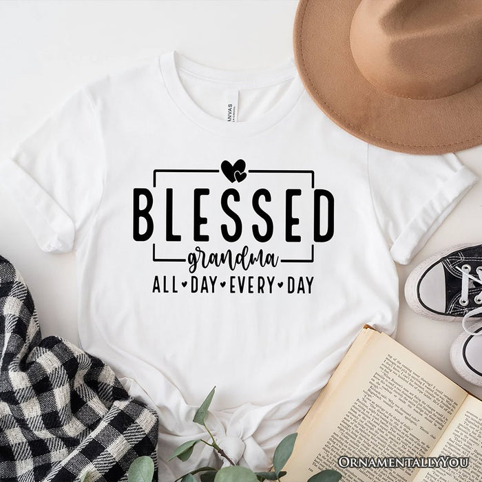 Blessed Grandma T-Shirt, All Day Every Day White and Black Tee for Faithful Grandmothers T-Shirts OrnamentallyYou White XS