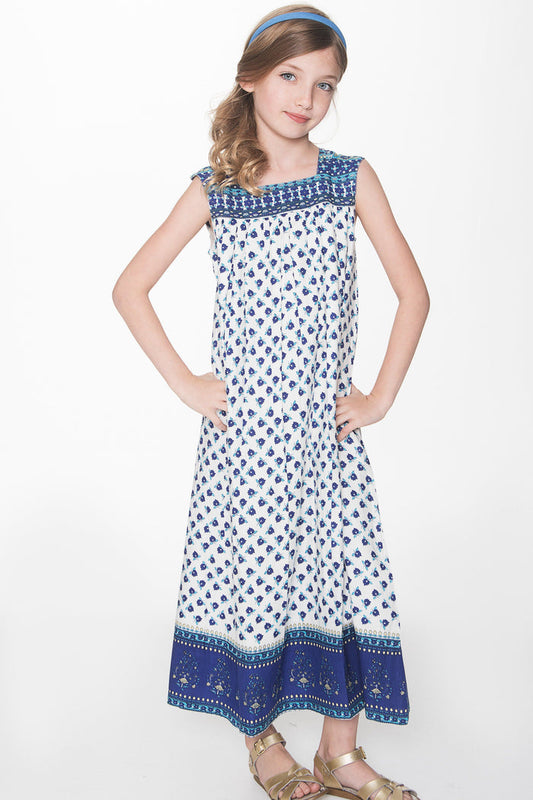 Blue and White Floral Maxi Dress Dress Yo Baby Wholesale