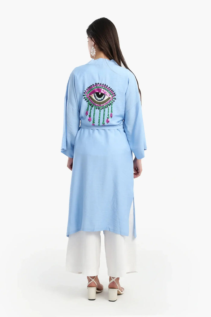 Blue Open Front Kimono