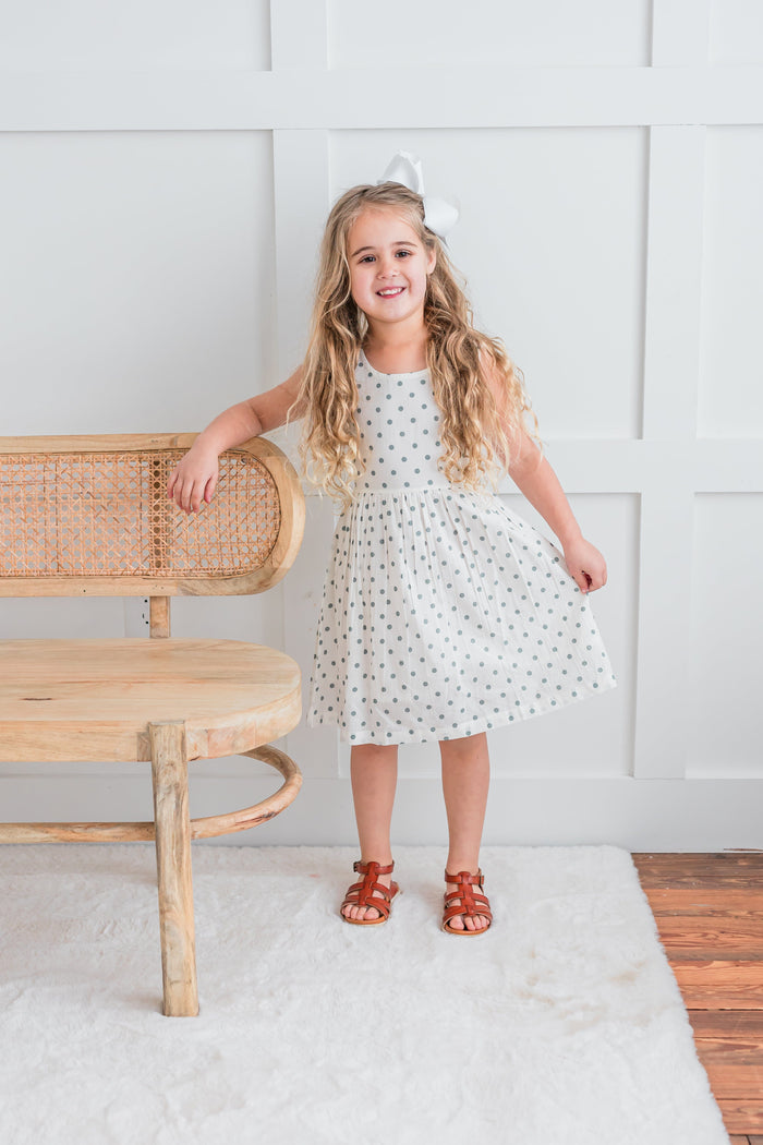 Blue Polka Dot Print Gathered Dress dress & diaper cover Yo Baby India