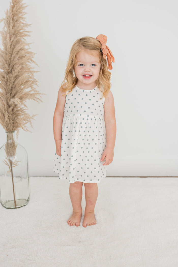 Blue Polka Dot Print Gathered Dress dress & diaper cover Yo Baby India