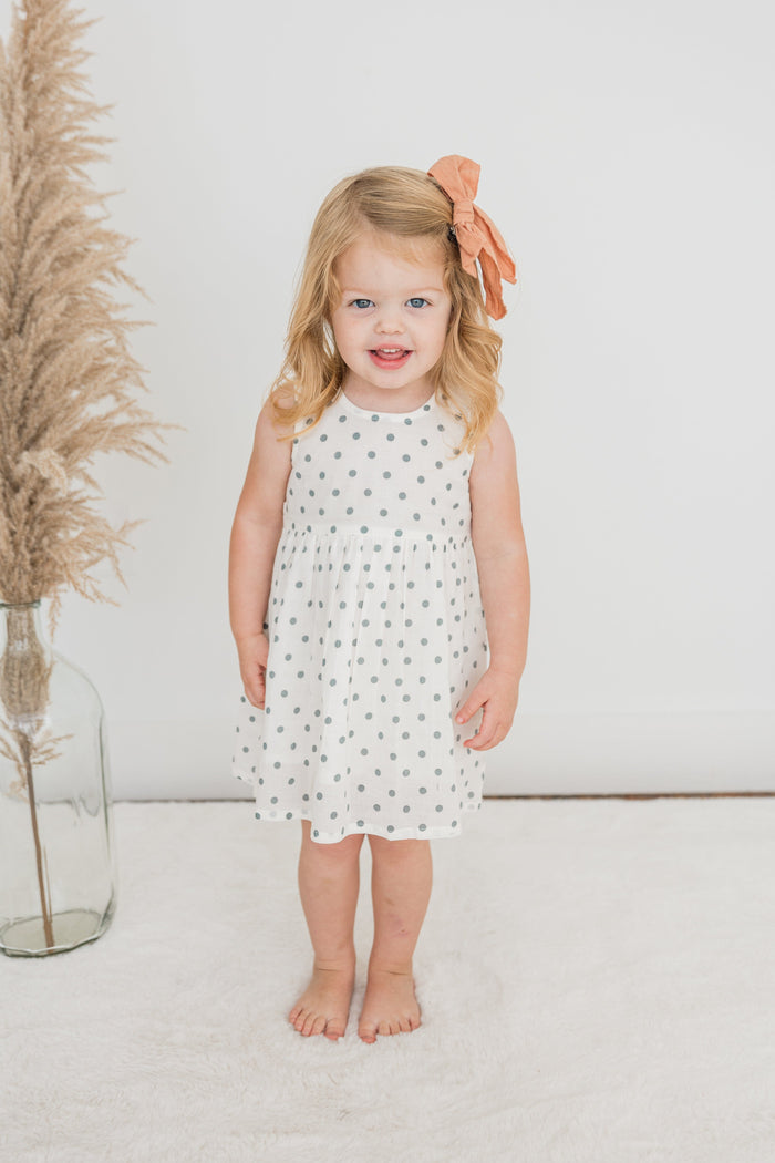 Blue Polka Dot Print Gathered Dress dress & diaper cover Yo Baby India