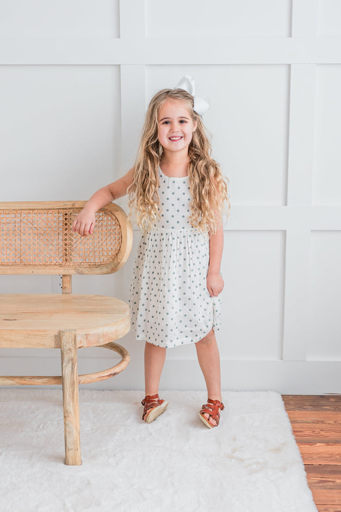 Blue Polka Dot Print Gathered Dress dress & diaper cover Yo Baby India
