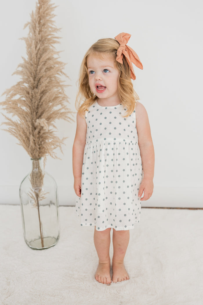 Blue Polka Dot Print Gathered Dress dress & diaper cover Yo Baby India