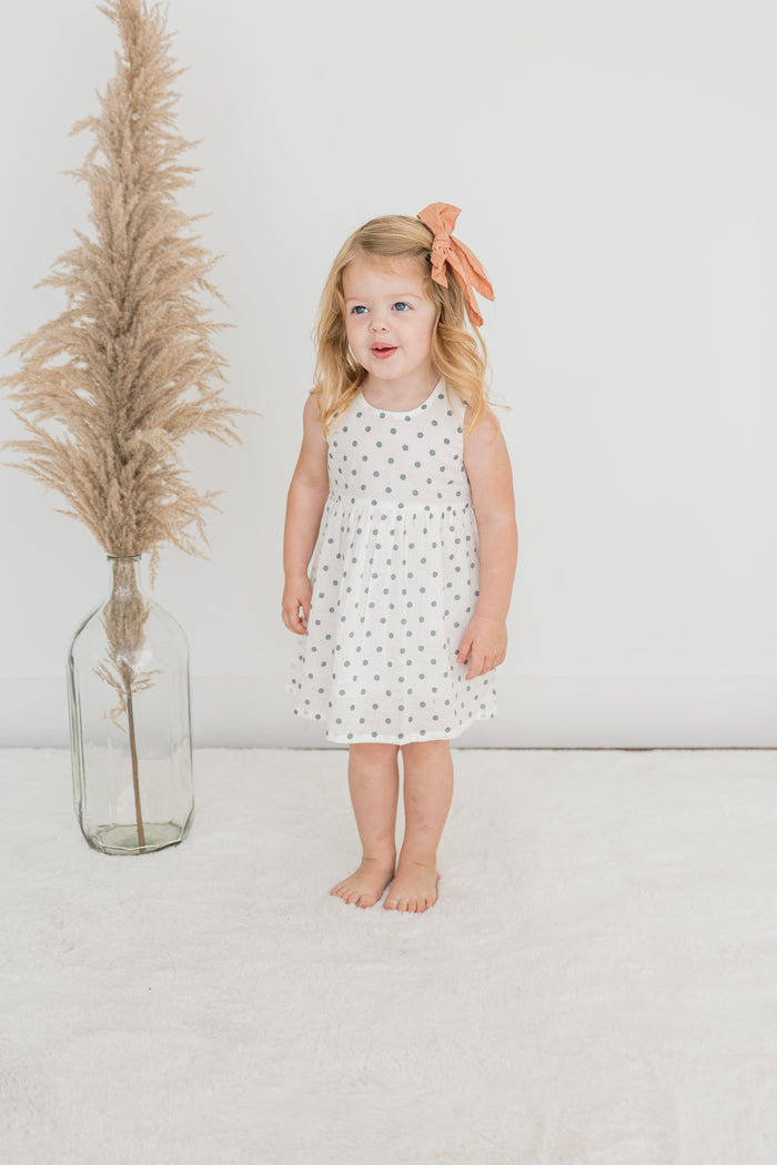 Blue Polka Dot Print Gathered Dress dress & diaper cover Yo Baby India