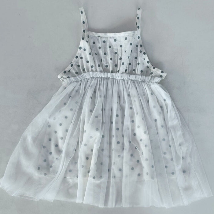 Blue Polka Dot Print Net Ruffle Gathered Dress dress & diaper cover Yo Baby India