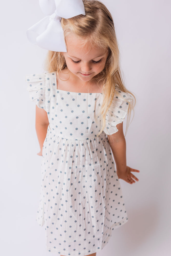 Blue Polka Dot Print Ruffled Racer Back Gathered Dress dress & diaper cover Yo Baby India