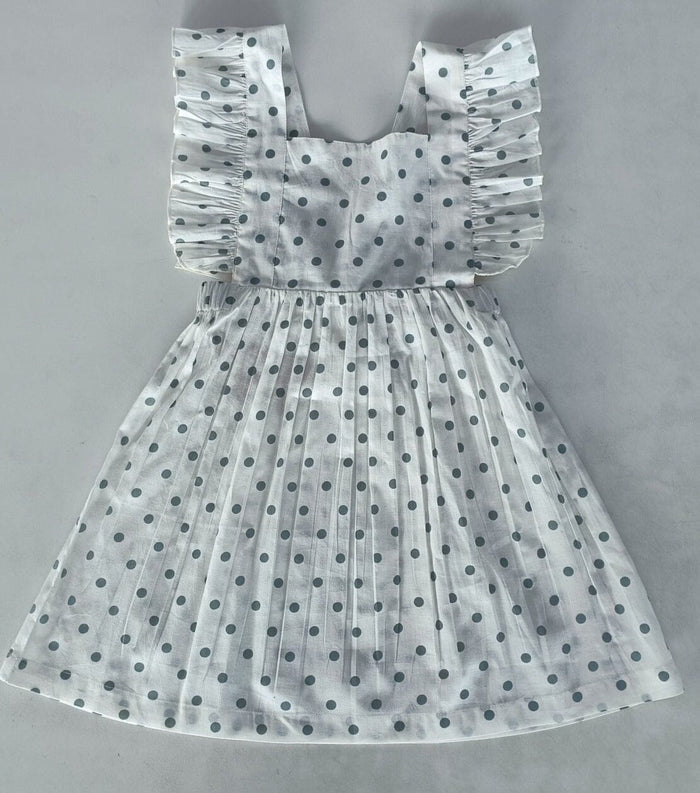 Blue Polka Dot Print Ruffled Racer Back Gathered Dress dress & diaper cover Yo Baby India