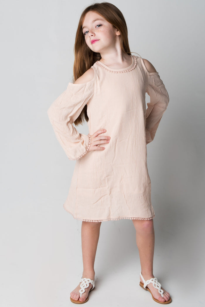 Blush Lace Detail Cold-Shoulder Dress Dress Yo Baby Wholesale