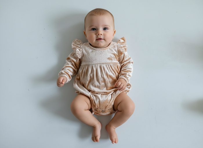 Blush Viscose Velvet Full Sleeves Ruffle Romper – Soft Velvet Baby Romper