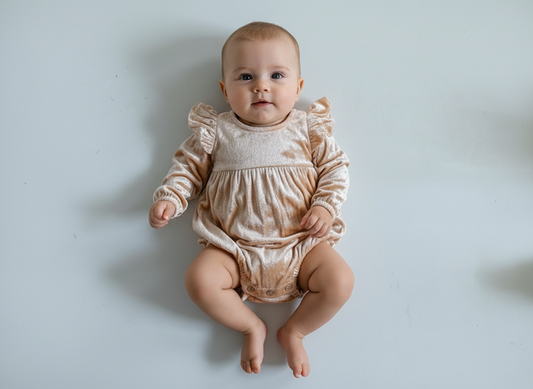 Blush Viscose Velvet Full Sleeves Ruffle Romper – Soft Velvet Baby Romper