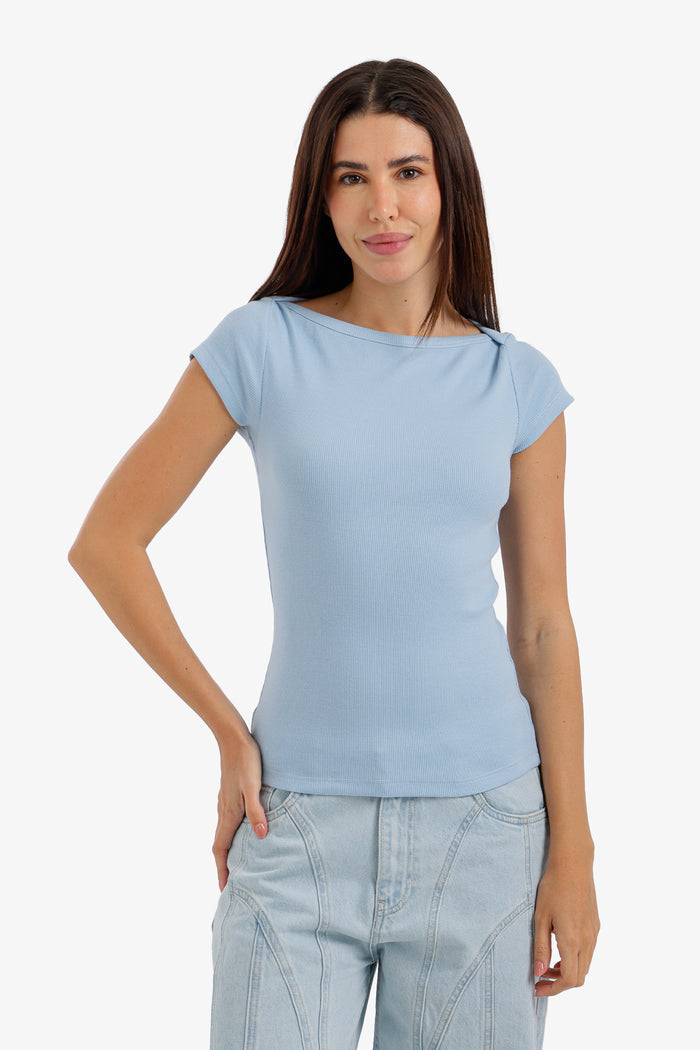 Boat-Neck Ribbed Top