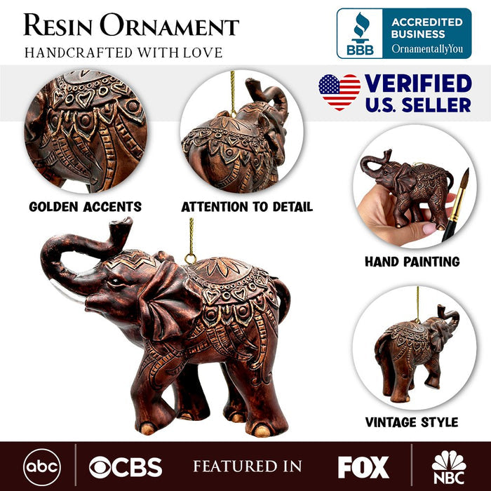 Boho Elephant Ornament, Exotic Resin Christmas Tree Decor Resin Ornaments OrnamentallyYou