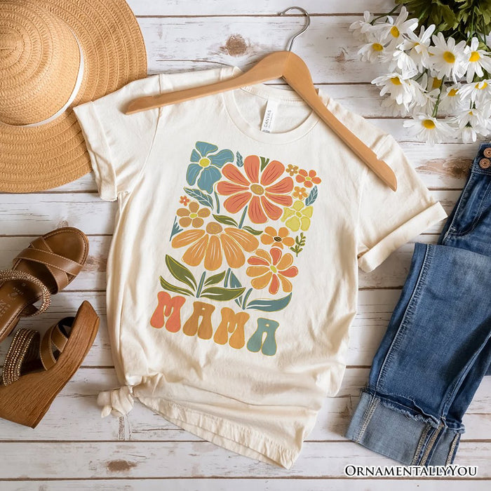 Boho Floral Mama T-Shirt, Natural and White Tee Large Flowers for Modern Moms T-Shirts OrnamentallyYou Natural XS