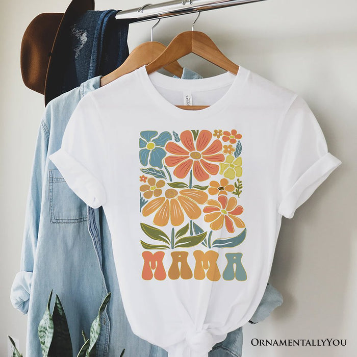 Boho Floral Mama T-Shirt, Natural and White Tee Large Flowers for Modern Moms T-Shirts OrnamentallyYou White XS