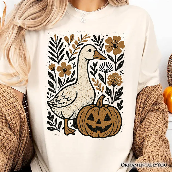 Boho Goose Halloween Pumpkin T-Shirt, Spooky Fall Floral Tee T-Shirts OrnamentallyYou