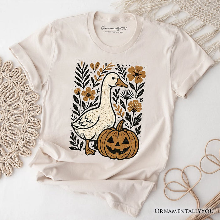 Boho Goose Halloween Pumpkin T-Shirt, Spooky Fall Floral Tee T-Shirts OrnamentallyYou Natural XS