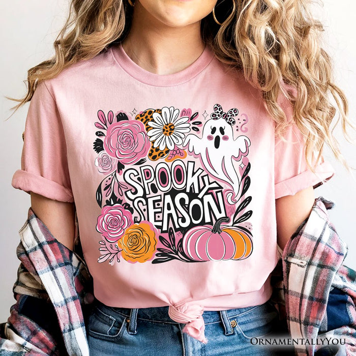 Boho Spooky Season Ghost T-Shirt, Cute Halloween Tee with Fall Pumpkins T-Shirts OrnamentallyYou