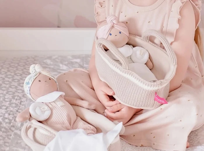Bonikka Soft Organic Doll, Accessories & Knitted Carry Cot