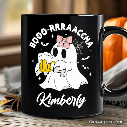 Boo-Rracha Halloween Ghost Personalized Mug, Funny Mexican Drunk Gift with Custom Name and Spooky Vibes Personalized Ceramic Mug OrnamentallyYou Black Customized