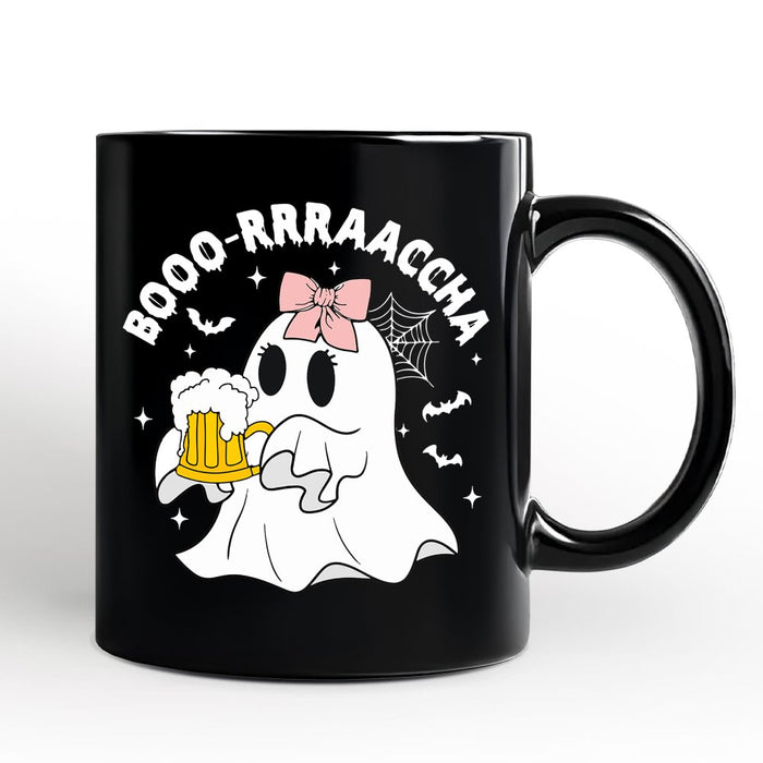 Boo-Rracha Halloween Ghost Personalized Mug, Funny Mexican Drunk Gift with Custom Name and Spooky Vibes Personalized Ceramic Mug OrnamentallyYou Black Non-Custom