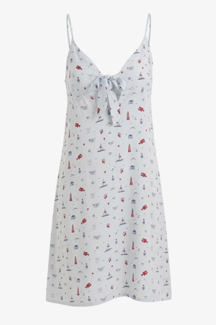 Bow-Neck Printed Nightgown