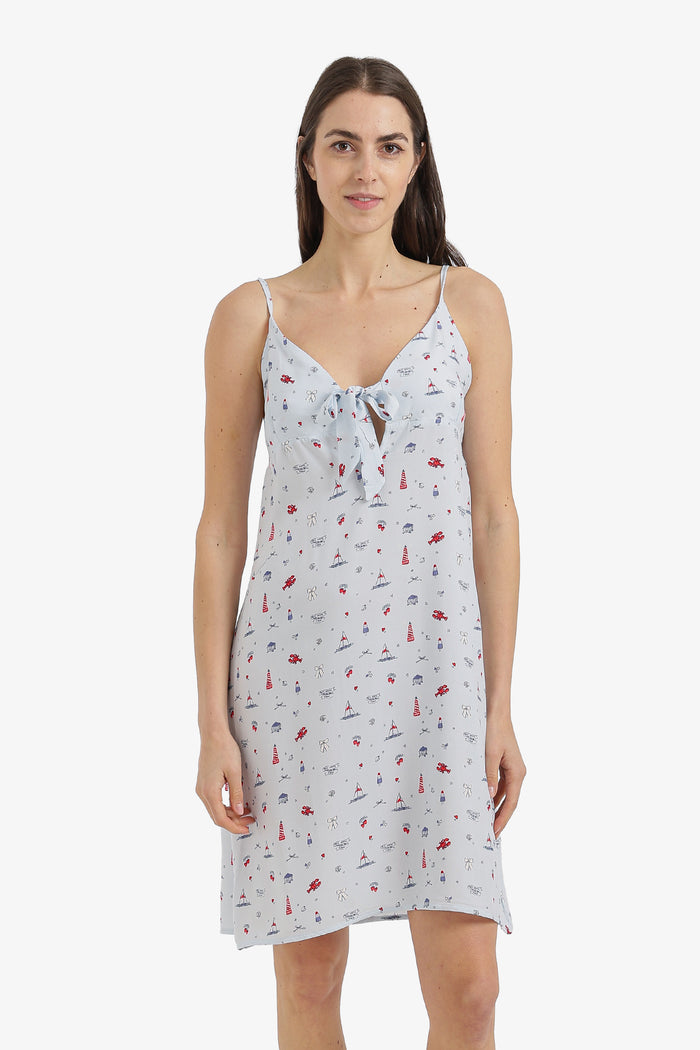 Bow-Neck Printed Nightgown