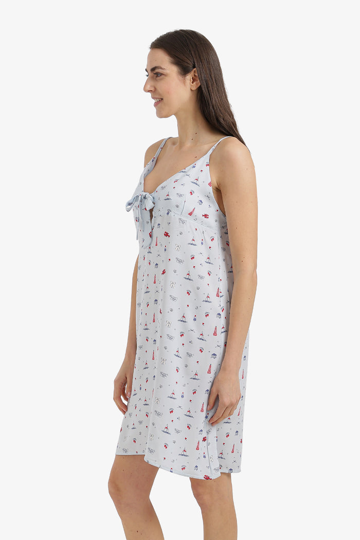 Bow-Neck Printed Nightgown