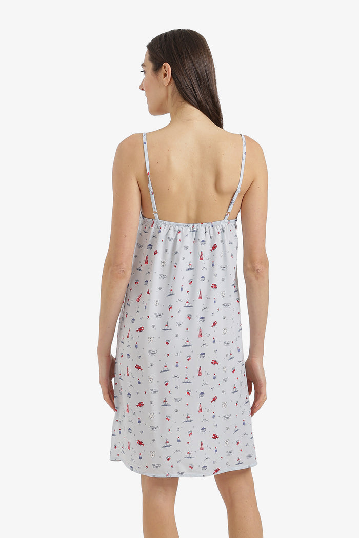 Bow-Neck Printed Nightgown