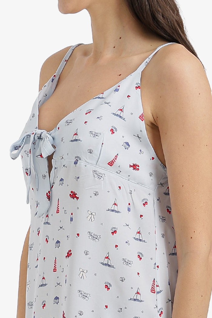 Bow-Neck Printed Nightgown