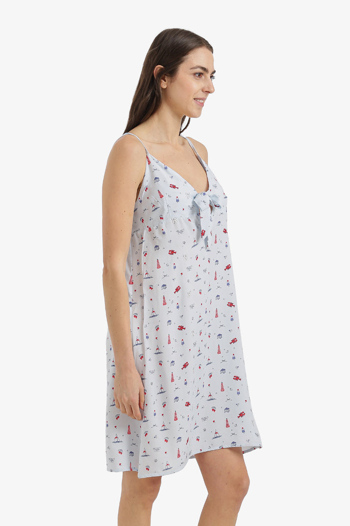 Bow-Neck Printed Nightgown
