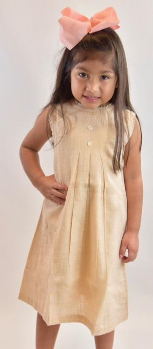 Blush Ruffle Neck Box-Pleated Dress With Lace Detail Dress Yo Baby Wholesale