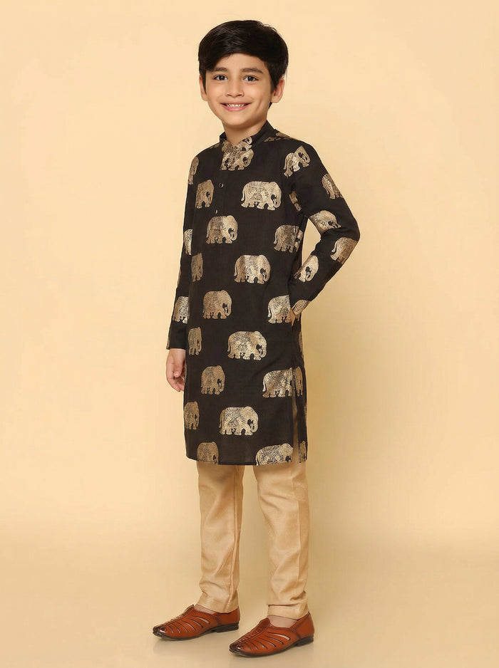 Boy's Black Foil Printed Kurta