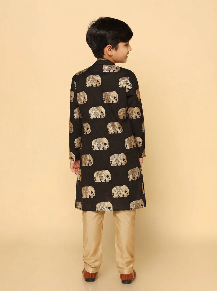 Boy's Black Foil Printed Kurta