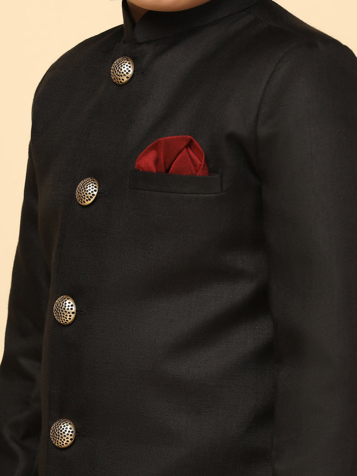 Boy's Black Indowestern Set With Kurta and Dhoti