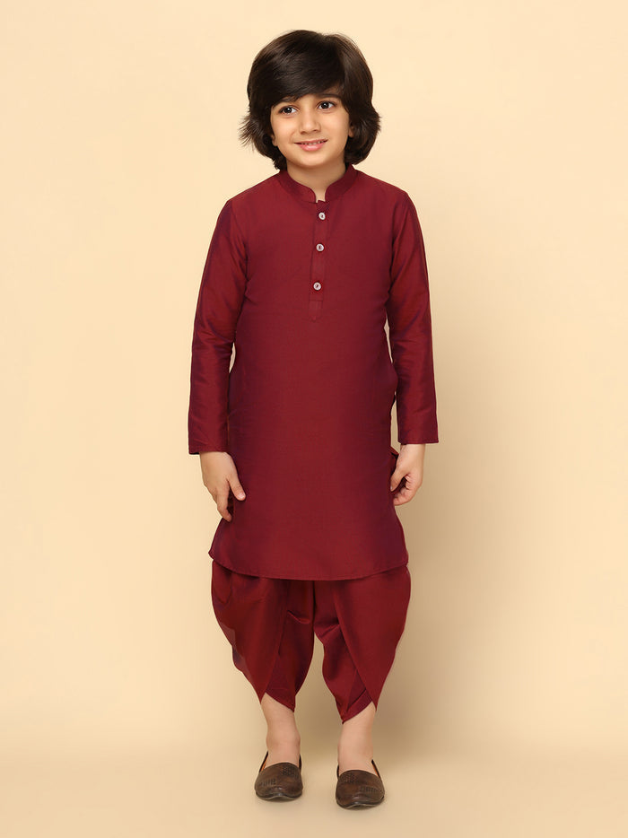 Boy's Black Indowestern Set With Kurta and Dhoti