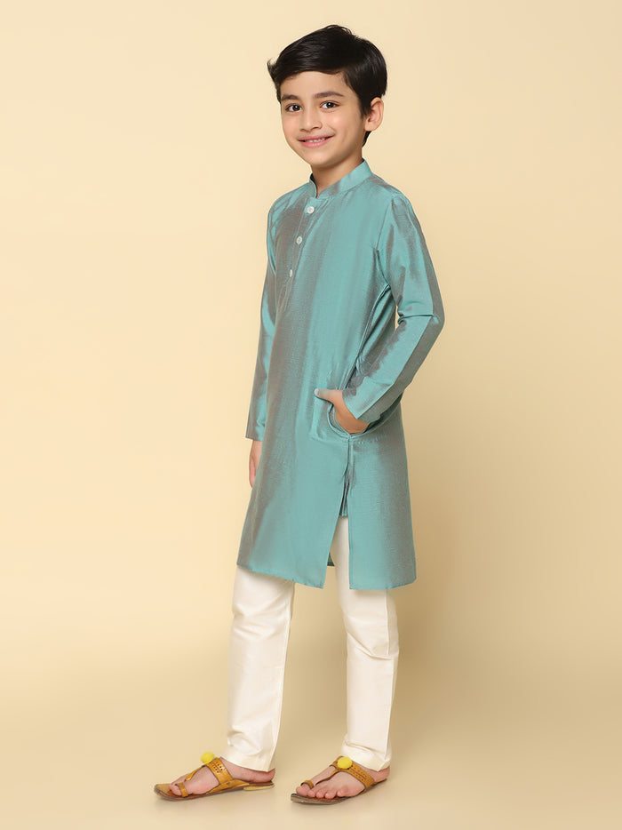 Boy's Green Kurta Pyjama Set