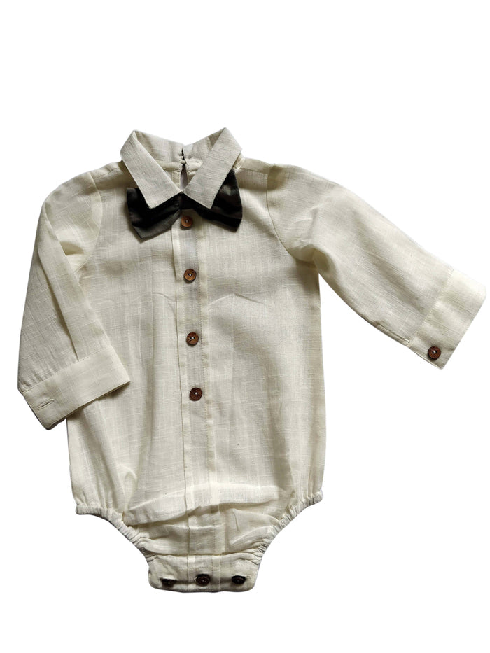 Boys Infant Shirt-Style Onesie with Bow-Tie - Ivory Dress Yo Baby Wholesale