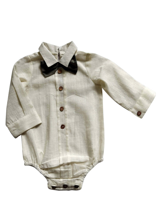 Boys Infant Shirt-Style Onesie with Bow-Tie - Ivory Dress Yo Baby Wholesale