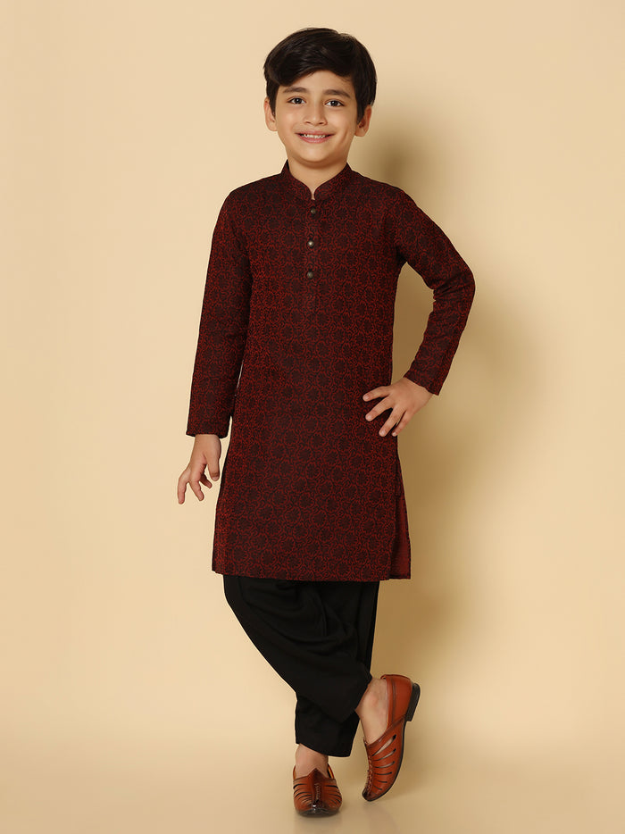 Boy's Maroon Kurta Patiyala Set